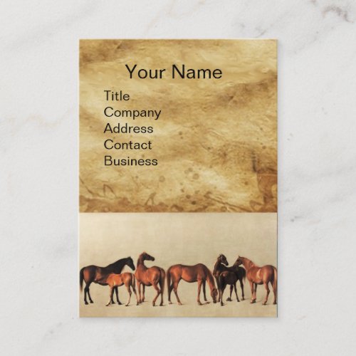 HORSES MARES AND FOALS Brown Parchment Business Card
