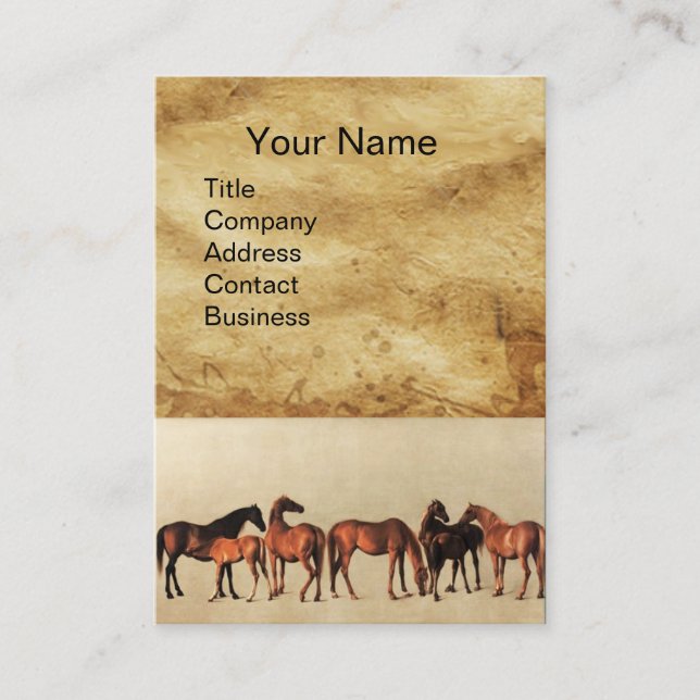 HORSES /MARES AND FOALS Brown Parchment Business Card (Front)