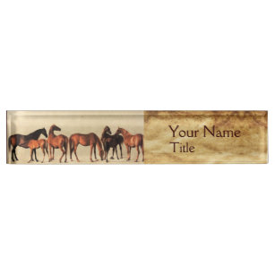 HORSES /MARES AND FOALS ,Brown Parchment Desk Name Plate