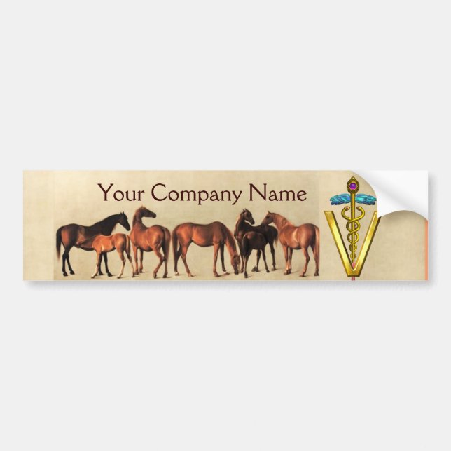 HORSES /MARES AND FOALS CADUCEUS VETERINARY SYMBOL BUMPER STICKER (Front)