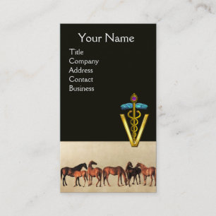 HORSES /MARES AND FOALS CADUCEUS VETERINARY SYMBOL BUSINESS CARD
