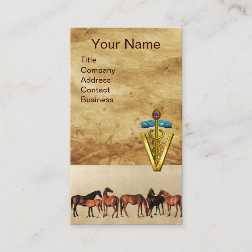 HORSES MARES AND FOALS CADUCEUS VETERINARY SYMBOL BUSINESS CARD