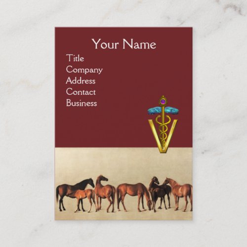 HORSES MARES AND FOALS CADUCEUS VETERINARY SYMBOL BUSINESS CARD