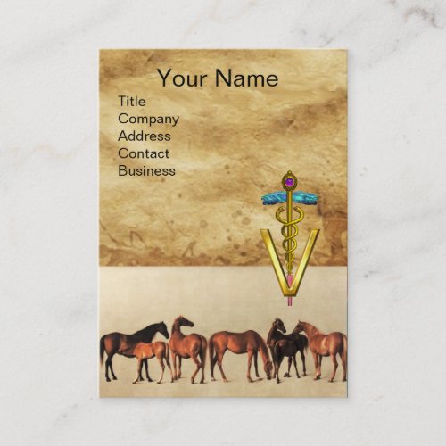 HORSES MARES AND FOALS CADUCEUS VETERINARY SYMBOL BUSINESS CARD