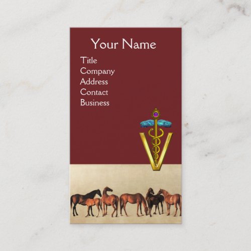 HORSES MARES AND FOALS CADUCEUS VETERINARY SYMBOL BUSINESS CARD