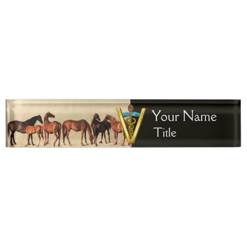 HORSES MARES AND FOALS CADUCEUS VETERINARY SYMBOL NAME PLATE