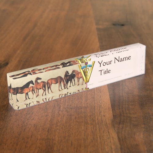 HORSES MARES AND FOALS CADUCEUS VETERINARY SYMBOL NAMEPLATE