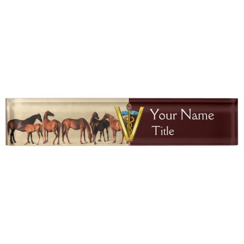 HORSES MARES AND FOALS CADUCEUS VETERINARY SYMBOL NAMEPLATE