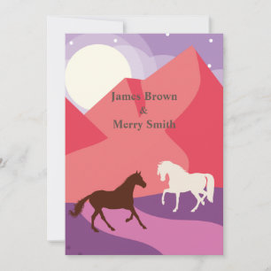 Horses Mountain Journey White Moon Wedding Invitation