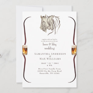 Horses Nuzzling Beer & BBQ Wedding Invitation