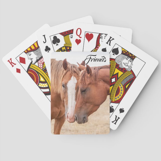 Horses nuzzling in a pasture  poker cards (Back)