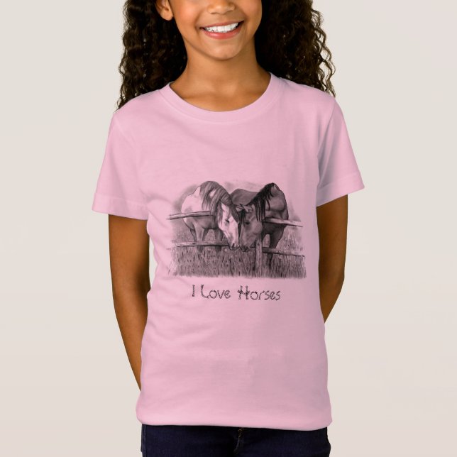 Horses Nuzzling: Original Pencil Drawing T-Shirt (Front)