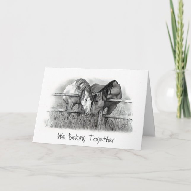 HORSES NUZZLING: PENCIL ART: VALENTINE HOLIDAY CARD (Front)