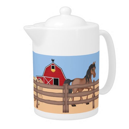 Horses on a Farm Teapot