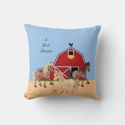 Horses on a Farm Throw Pillow