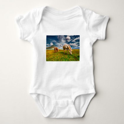 Horses On A Field Baby Bodysuit