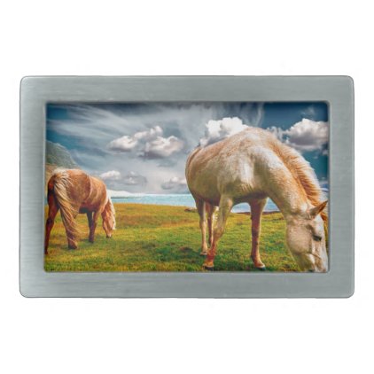 Horses On A Field Belt Buckle