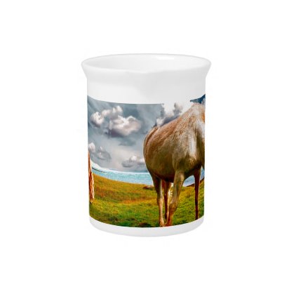 Horses On A Field Beverage Pitcher