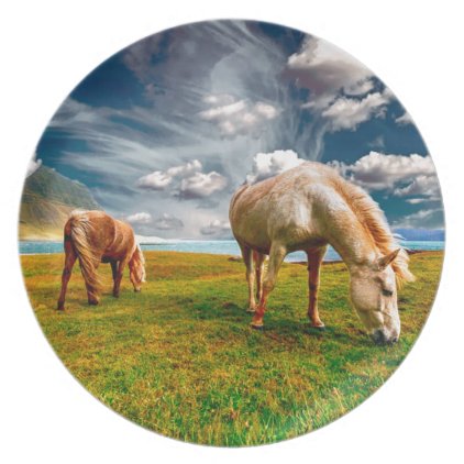 Horses On A Field Melamine Plate