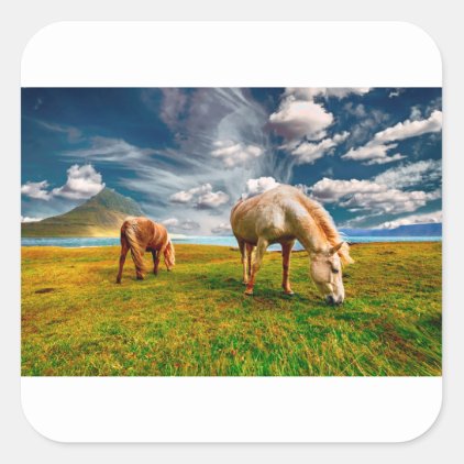 Horses On A Field Square Sticker