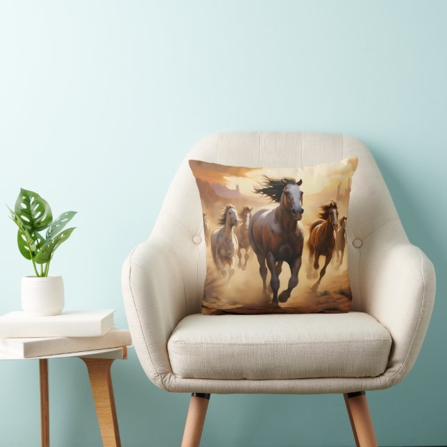 Horses on Desert Throw Pillow (Chair)