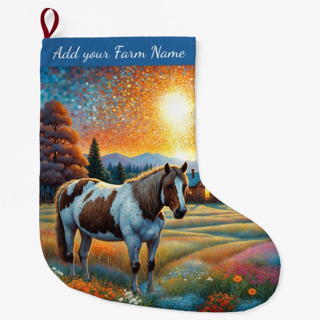 Horses on Farm Large Christmas Stocking (Front)