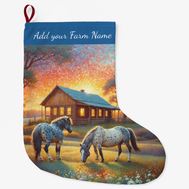 Horses on Farm Large Christmas Stocking (Front)