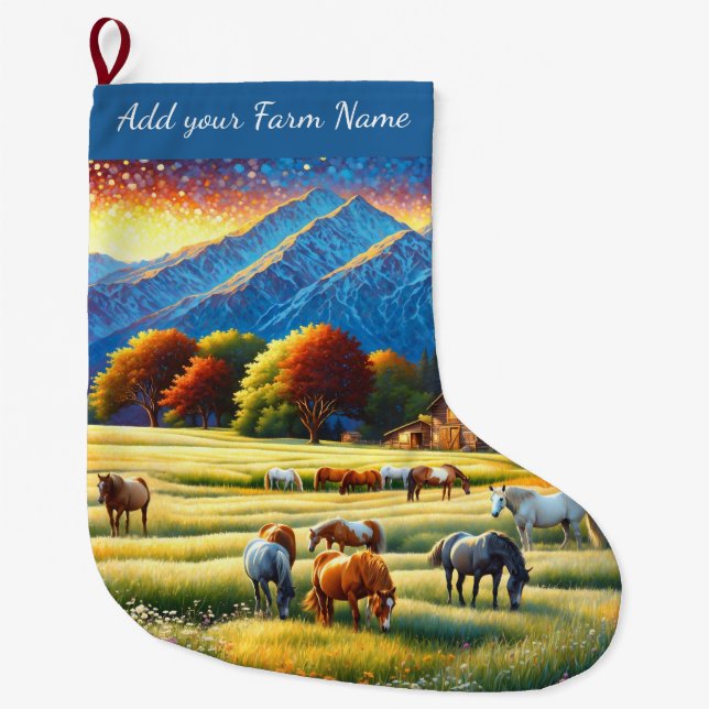Horses on Farm Large Christmas Stocking (Front)