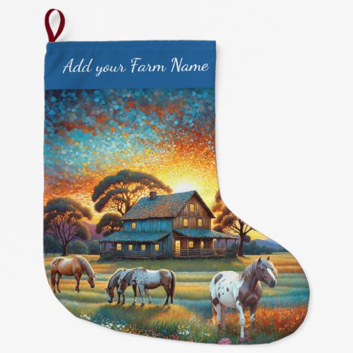 Horses on Farm Large Christmas Stocking