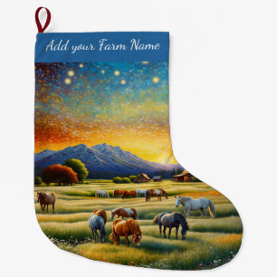 Horses on Farm Large Christmas Stocking