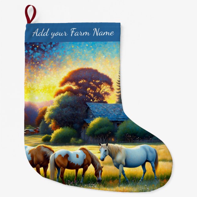 Horses on Farm Large Christmas Stocking (Front)