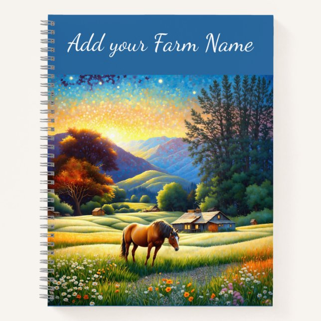 Horses on Farm Wildflower Meadow Notebook (Front)
