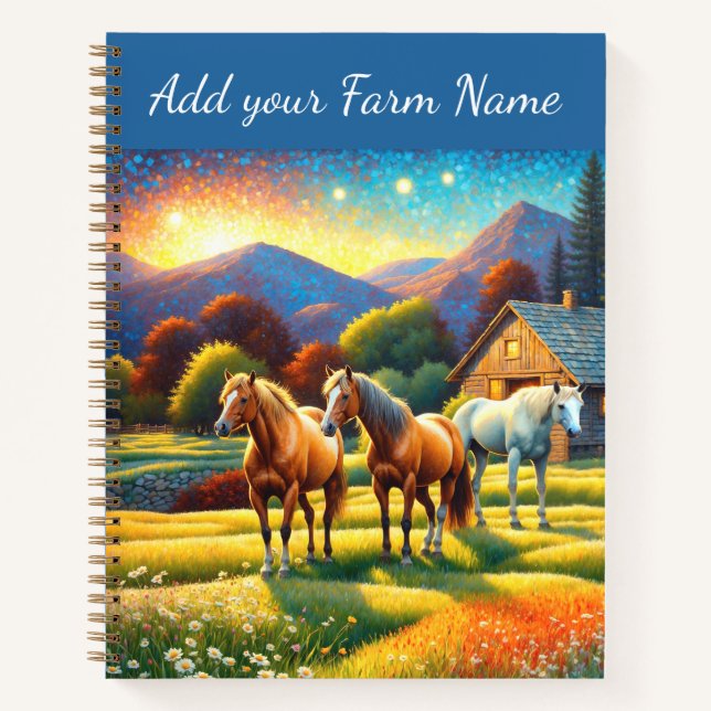 Horses on Farm Wildflower Meadow Notebook (Front)