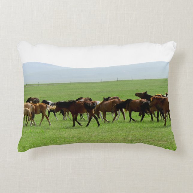 Horses on Pasture - Landscape Photograph Accent Pillow (Front)