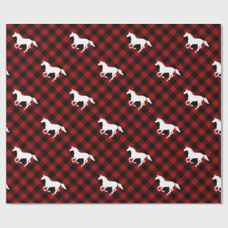 Horses on Red Buffalo Plaid Wrapping Paper