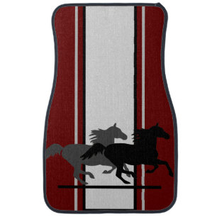 Horses on Red w/White and Black Stripes on Car Floor Mat