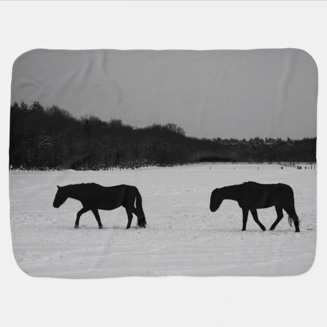 Horses On Snow bbi Baby Blanket (Horizontal)