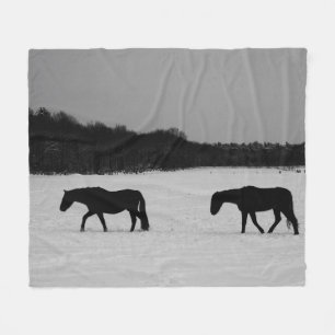 Horses On Snow fbcna Fleece Blanket