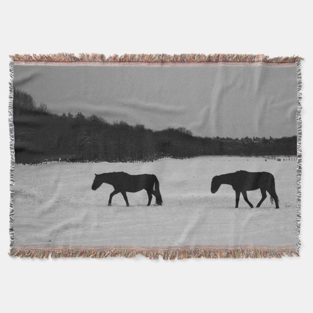 Horses On Snow tbcnm Throw Blanket (Front)
