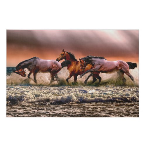 Horses on the beach faux canvas print