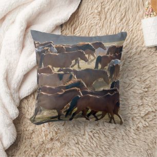 Horses on the ranch, Inner Mongolia, China Throw Pillow