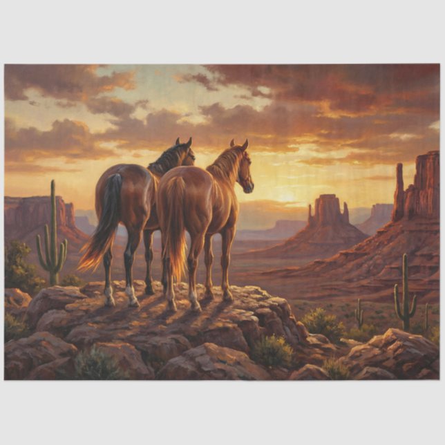 Horses Painted Desert Western Decoupage Tissue Paper (Front)