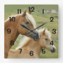 Horses  Palomino Mother and Foal Portrait Square Wall Clock