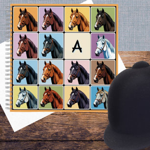 Horses Pattern Equestrian Colorful Monogrammed Notebook