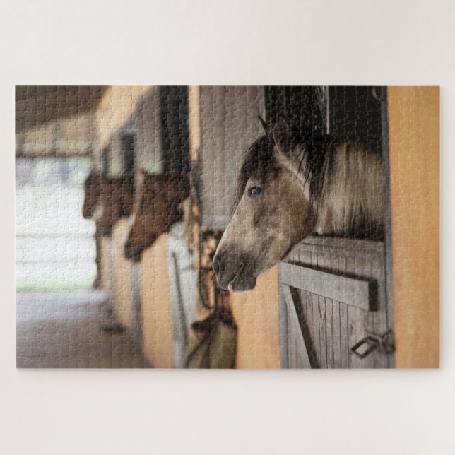 Horses peeking their heads over stall doors jigsaw puzzle (Horizontal)