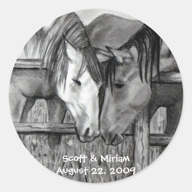 HORSES: PENCIL ART: WEDDING STICKERS (Front)