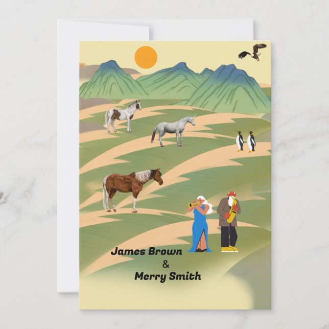Horses Penguins Musicians Eagle Nature Wedding Invitation (Front)