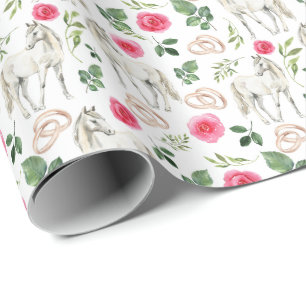 Horses & Pink Roses Wedding Gift Wrapping Paper