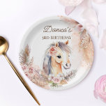 Horses pony themed birthday party tableware paper plates<br><div class="desc">Saddle up horse cowgirl horses pony birthday party personalized paper plates,  horse themed birthday party supplies. Boho pampas grass roses pastel brown colors for girls horse themed birthday party tableware,  cute baby horse.</div>