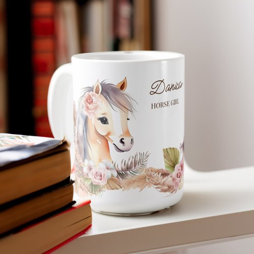 Horses pony themed gifts beige cute horse flowers coffee mug